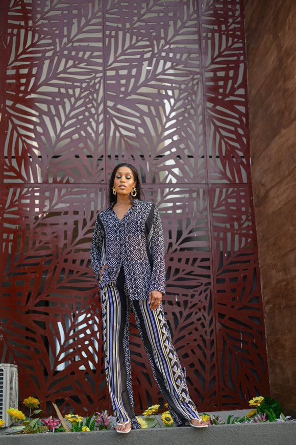 Geometric Print Shirt & Pants Set