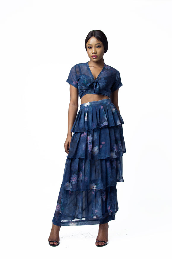 Front Tie Crop Top and Skirt Set