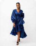 Isioma Wrap Dress - Silk Tafetta (NAVY)